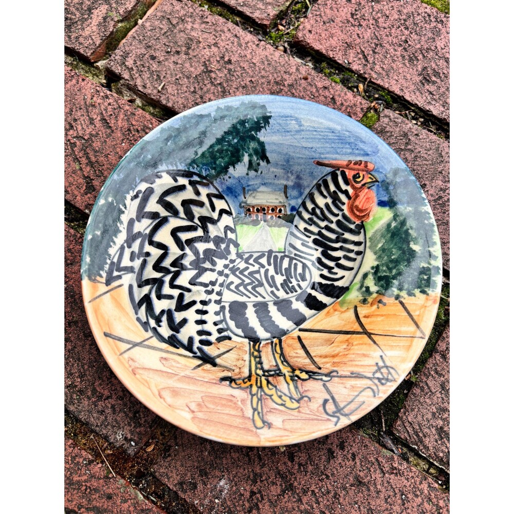 Signed Colonial Williamsburg Iden Pottery 8” Bowl Rooster
